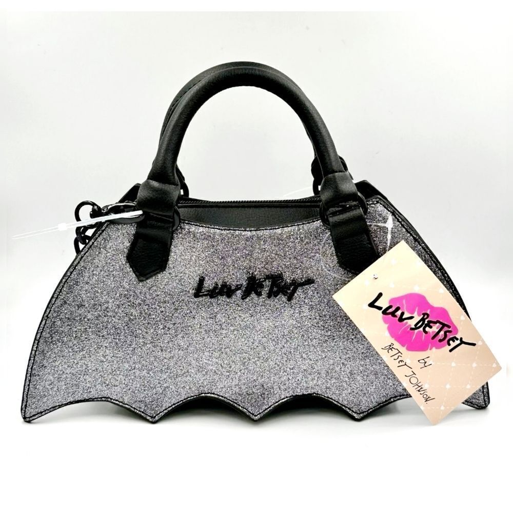 Betsey Johnson Silver Glitter SPARKLE BAT Halloween Top Handle CROSSBODY Bag NWT